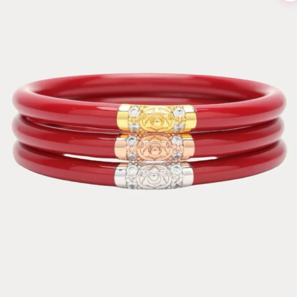 Red BudhaGirl Three Kings Bracelet Trio with Gold and Silver Orbs